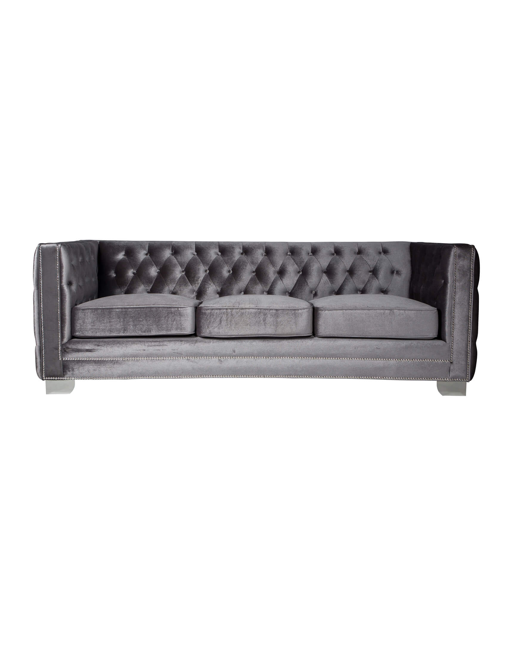 Gray Velvet Sofa With Nailheads Baci Living Room