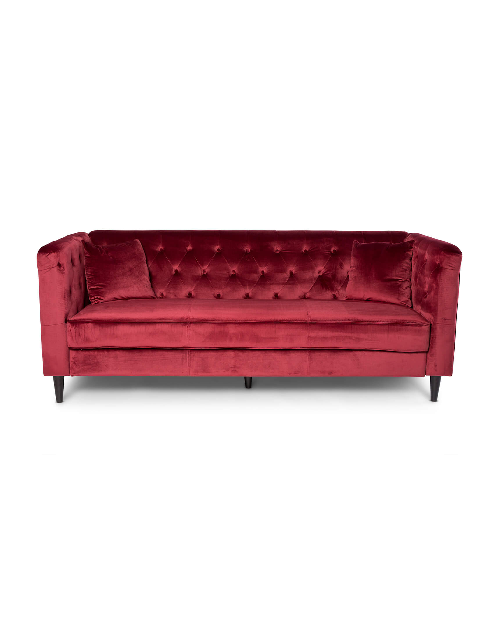 Cranberry Tufted Sofa Carolina's Luxury Event Rentals
